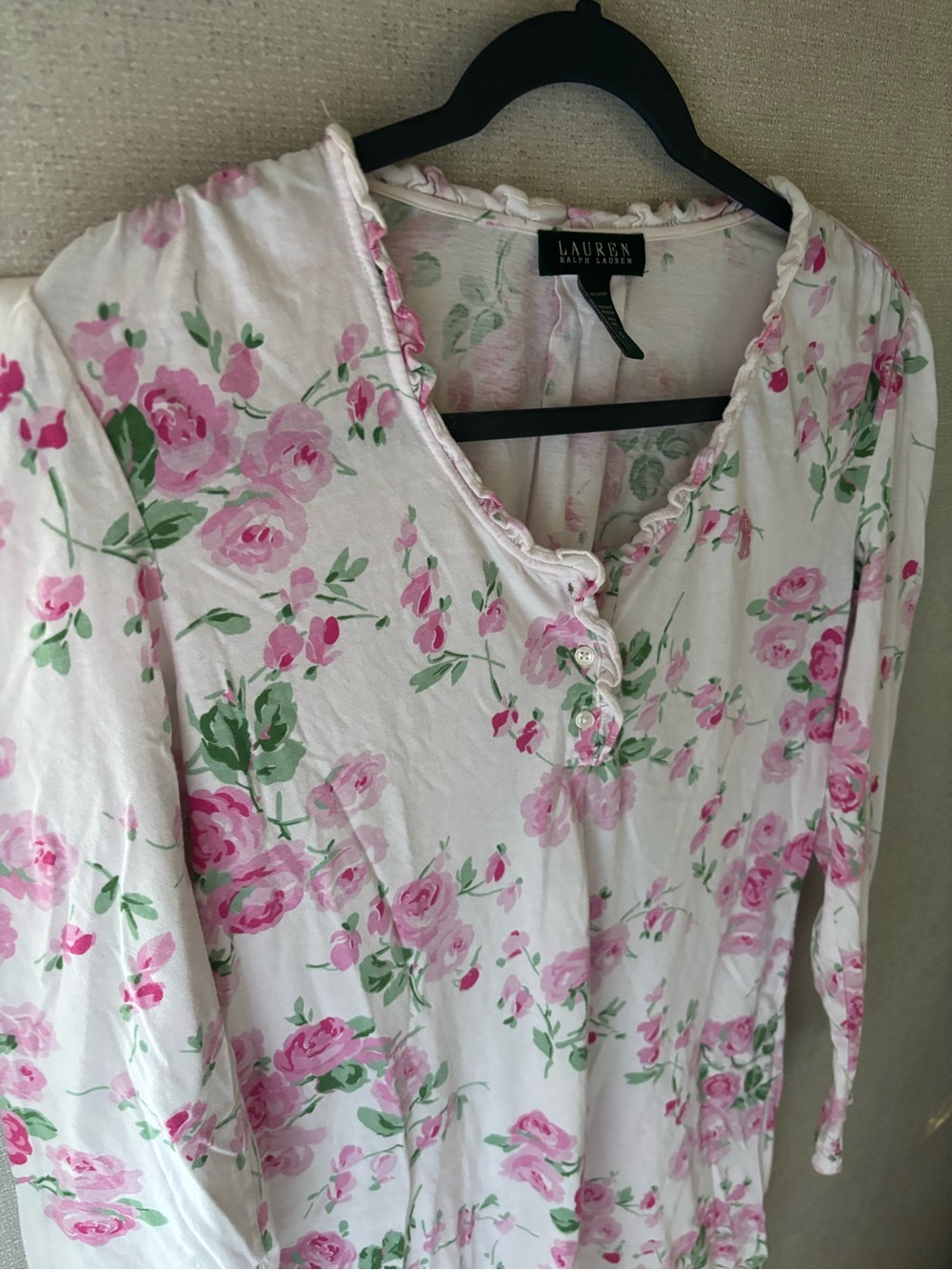 Lauren Ralph Lauren White Nightshirt with Pink Rose Print